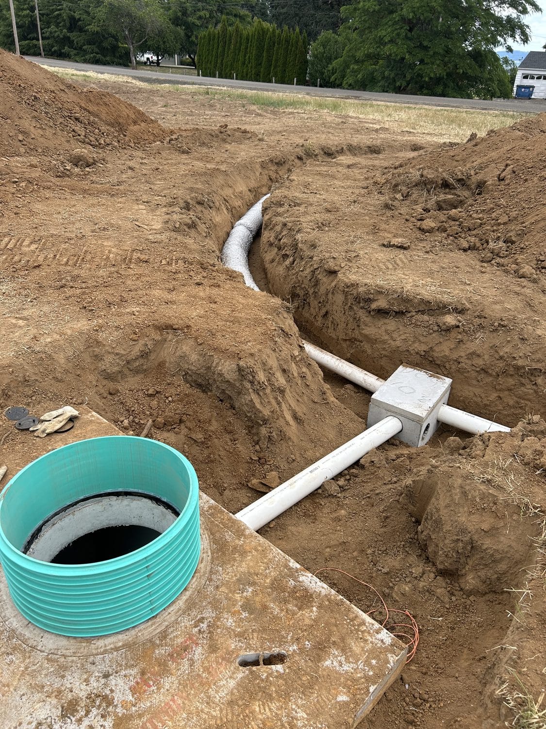 Tank and distribution box set and plumbed.
